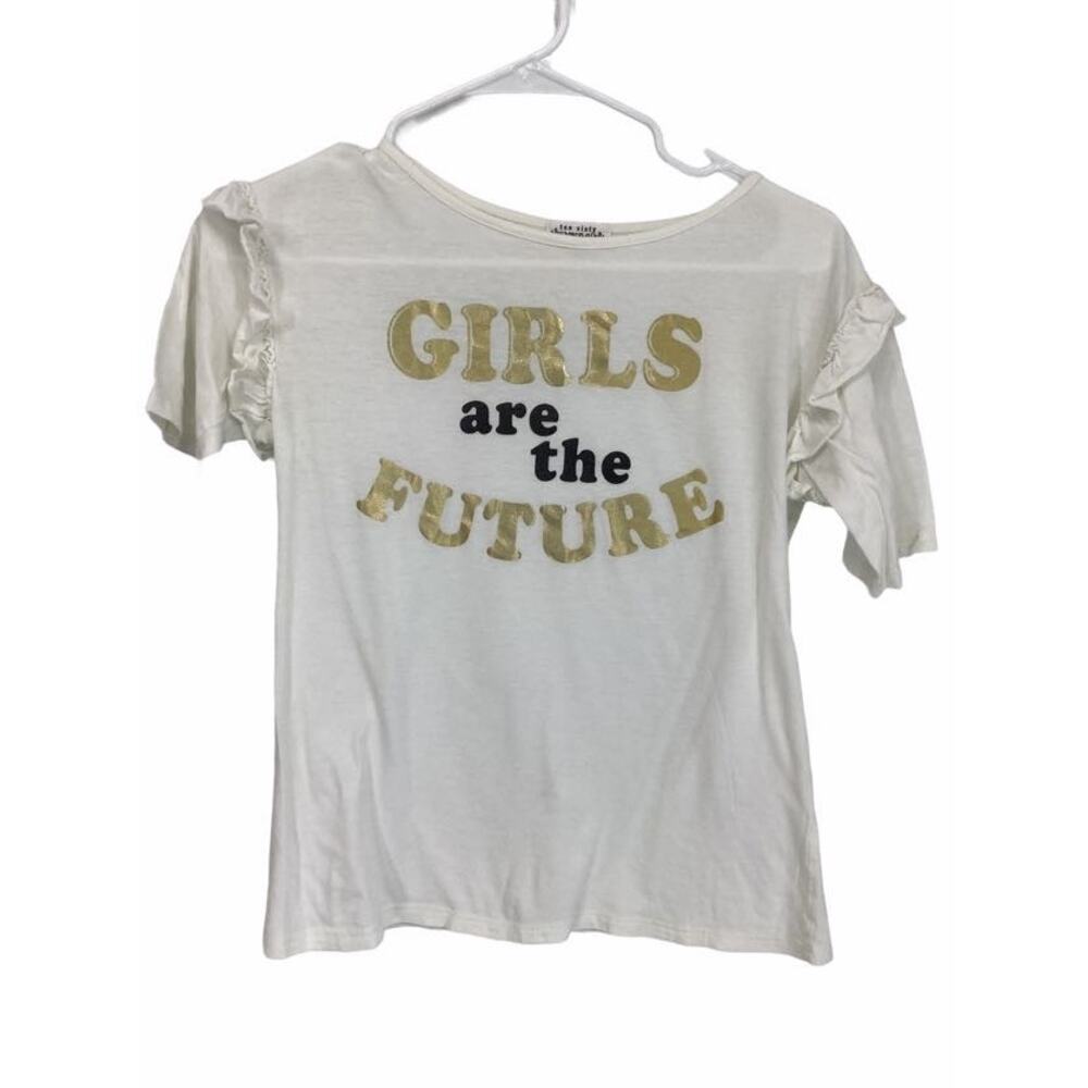 Ten Sixty Sherman White Ruffled Graphic T-Shirt L